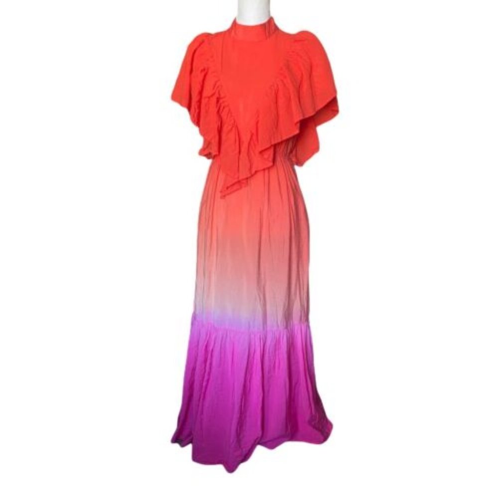 Young Fabulous Broke orange pink ombré ruffle maxi dress NWT Size Large